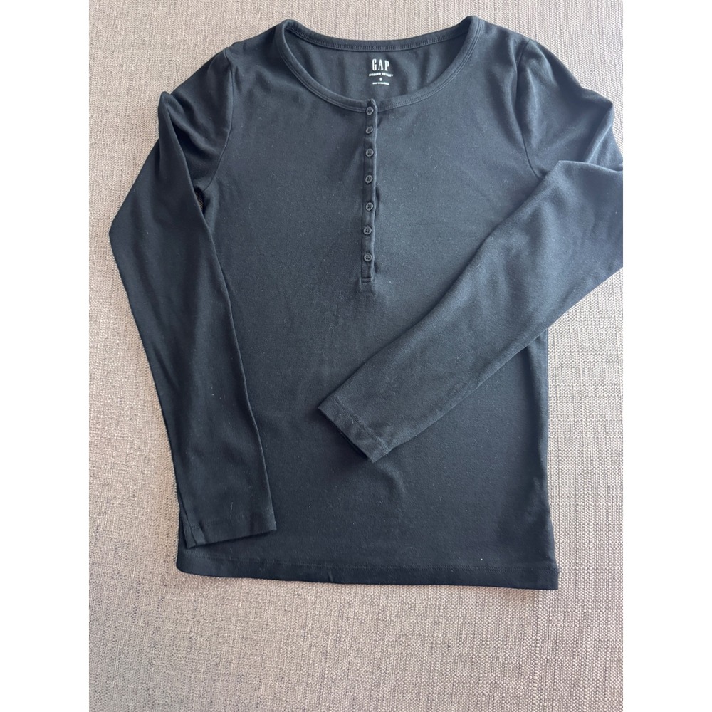 Gap Modern Henley Womens Small Black Long Sleeve Cotton Modal Stretch Top